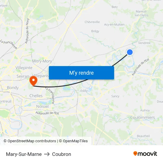 Mary-Sur-Marne to Coubron map