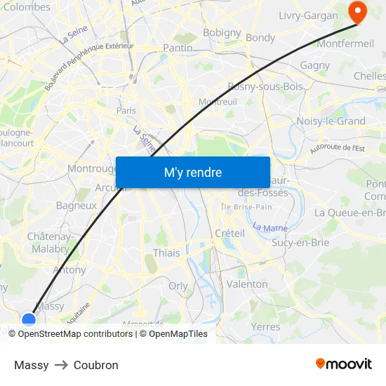 Massy to Coubron map