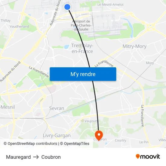 Mauregard to Coubron map