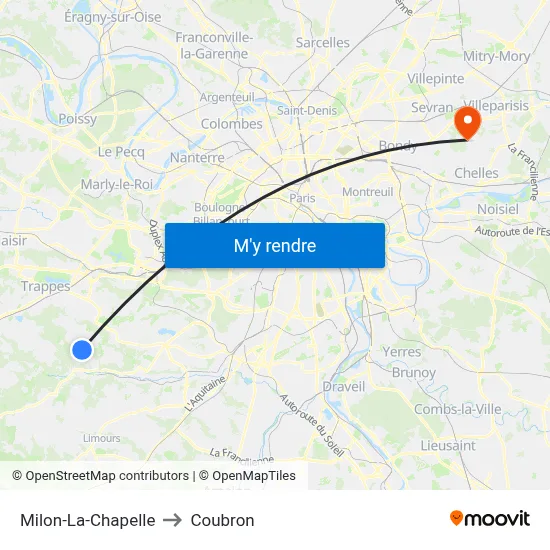 Milon-La-Chapelle to Coubron map