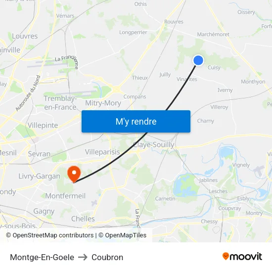 Montge-En-Goele to Coubron map