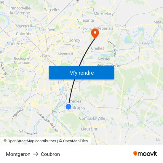 Montgeron to Coubron map