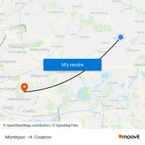 Monthyon to Coubron map