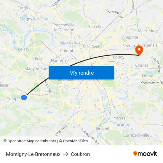 Montigny-Le-Bretonneux to Coubron map