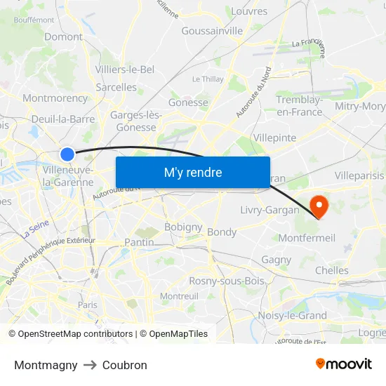 Montmagny to Coubron map