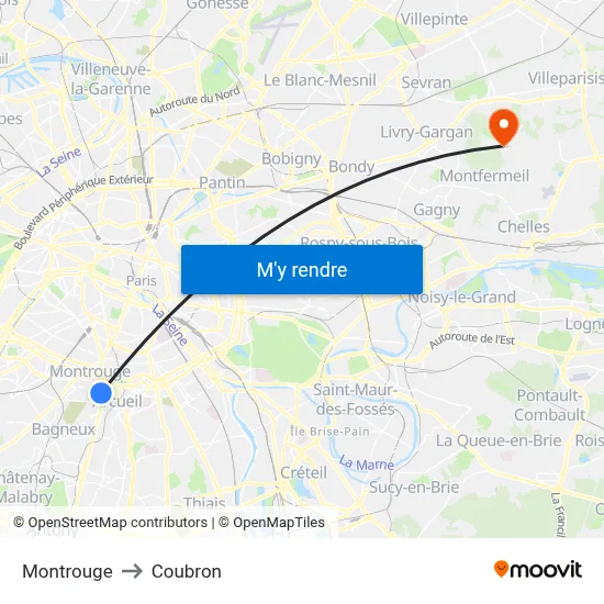 Montrouge to Coubron map