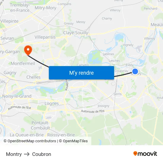 Montry to Coubron map