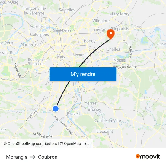 Morangis to Coubron map