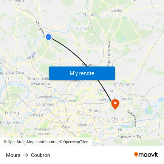 Mours to Coubron map