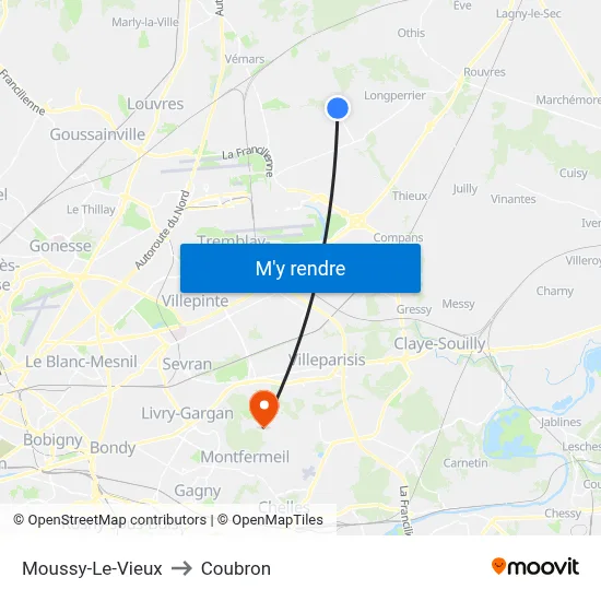 Moussy-Le-Vieux to Coubron map