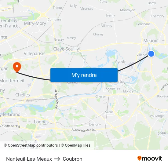 Nanteuil-Les-Meaux to Coubron map