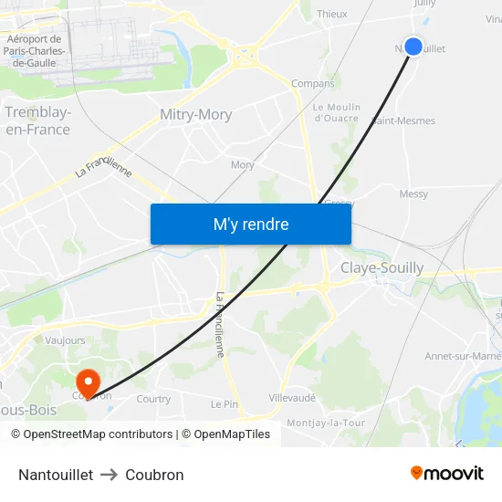 Nantouillet to Coubron map