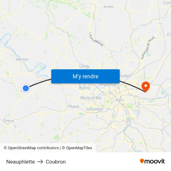 Neauphlette to Coubron map