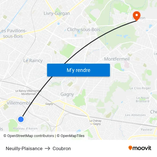 Neuilly-Plaisance to Coubron map