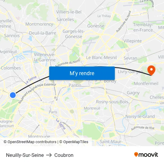 Neuilly-Sur-Seine to Coubron map