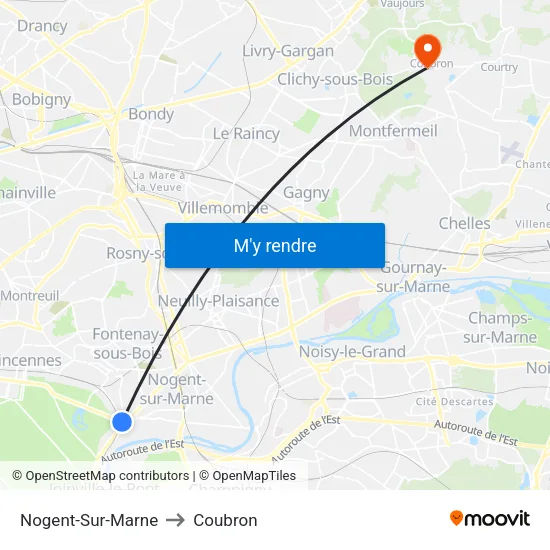 Nogent-Sur-Marne to Coubron map