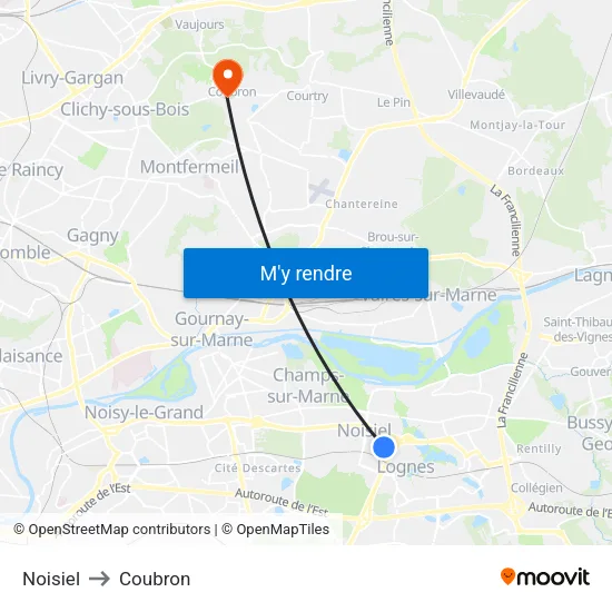 Noisiel to Coubron map