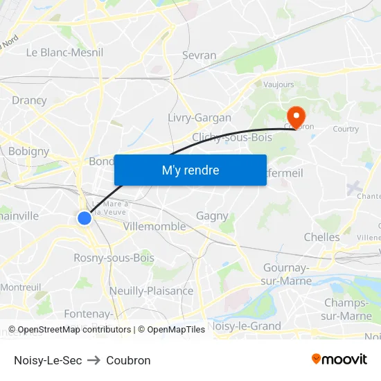 Noisy-Le-Sec to Coubron map