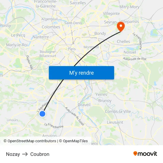 Nozay to Coubron map