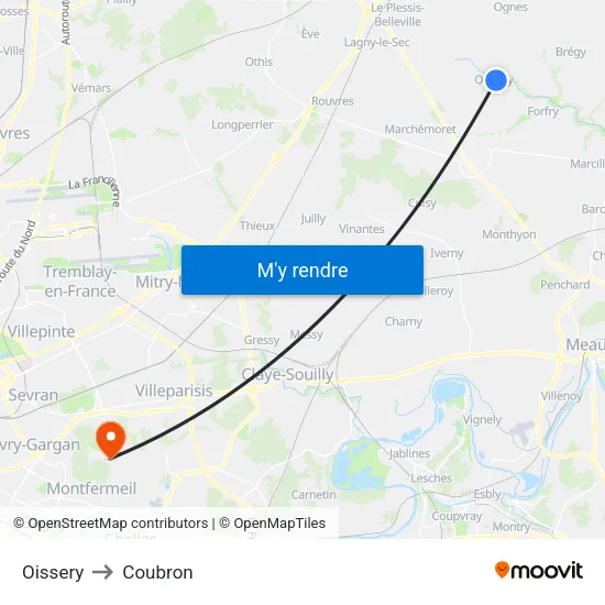 Oissery to Coubron map
