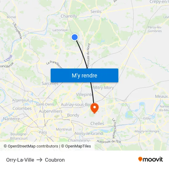 Orry-La-Ville to Coubron map