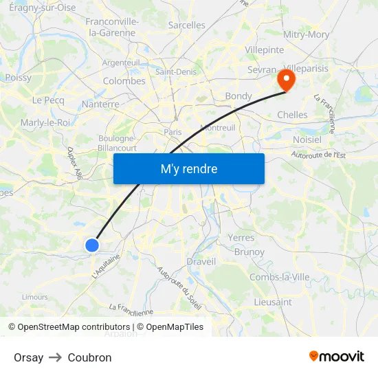 Orsay to Coubron map