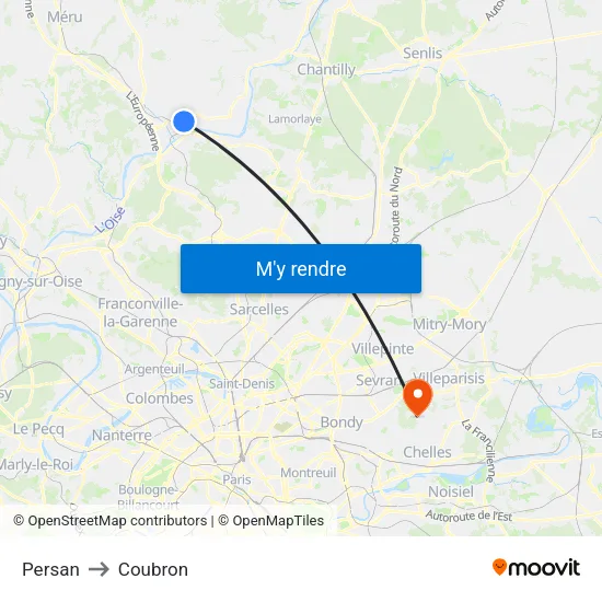 Persan to Coubron map