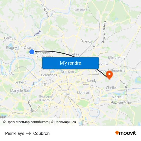 Pierrelaye to Coubron map