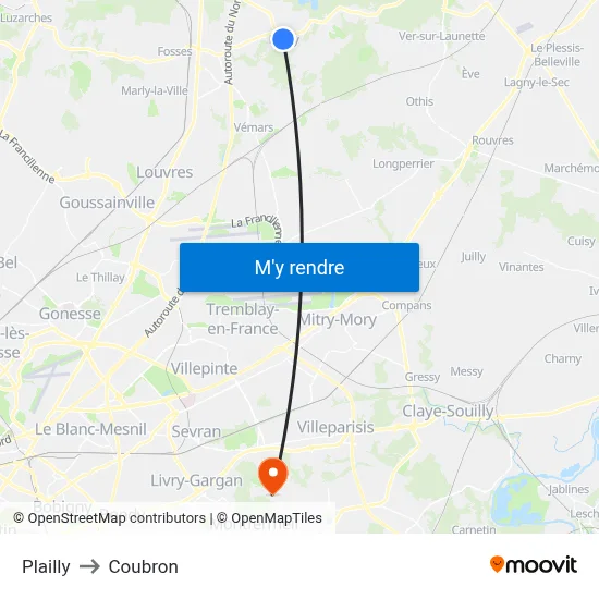 Plailly to Coubron map