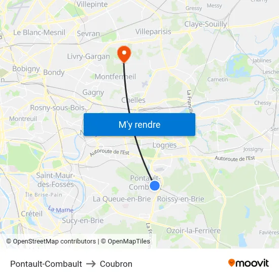 Pontault-Combault to Coubron map