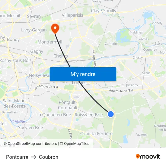 Pontcarre to Coubron map