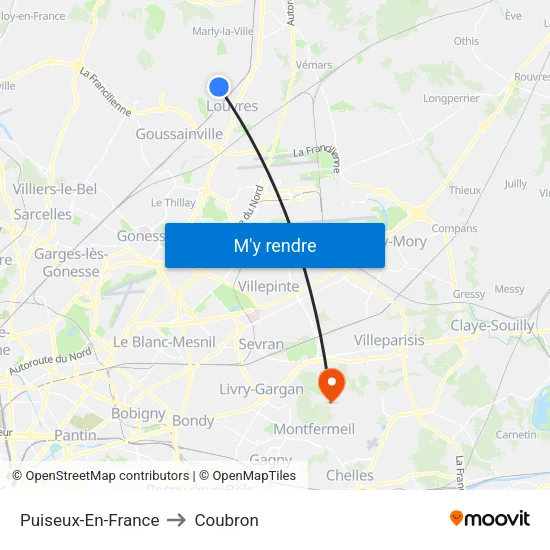 Puiseux-En-France to Coubron map