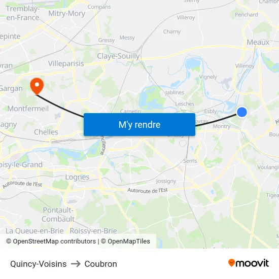 Quincy-Voisins to Coubron map