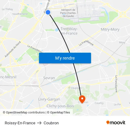 Roissy-En-France to Coubron map