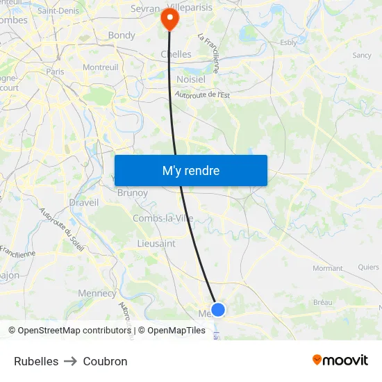 Rubelles to Coubron map