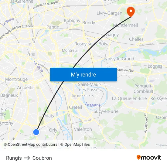 Rungis to Coubron map