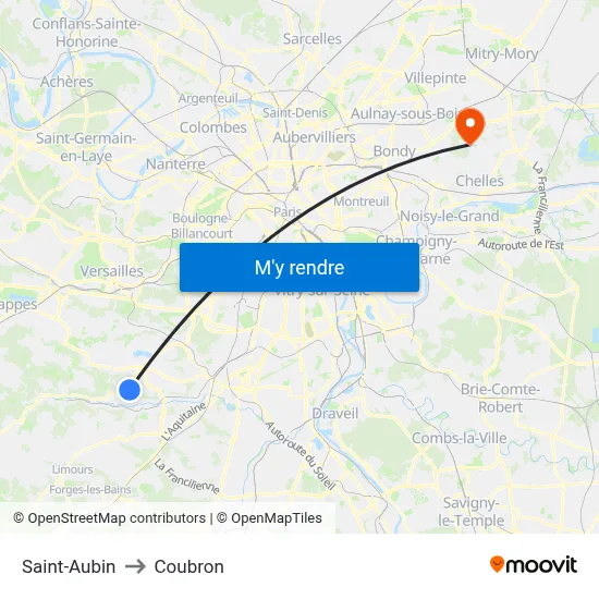 Saint-Aubin to Coubron map