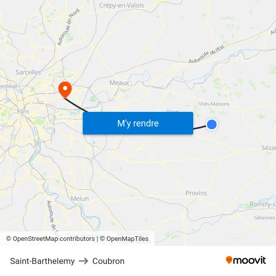 Saint-Barthelemy to Coubron map