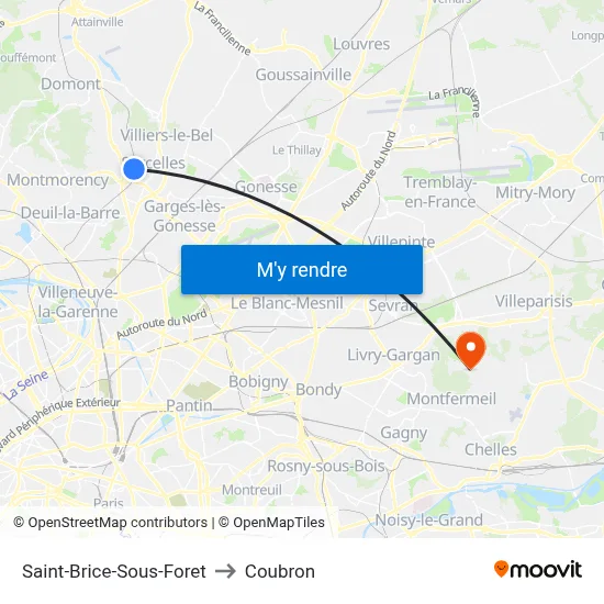 Saint-Brice-Sous-Foret to Coubron map