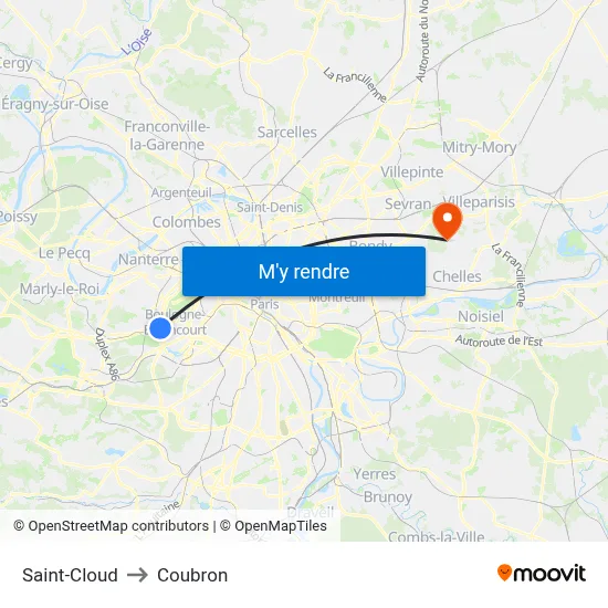 Saint-Cloud to Coubron map