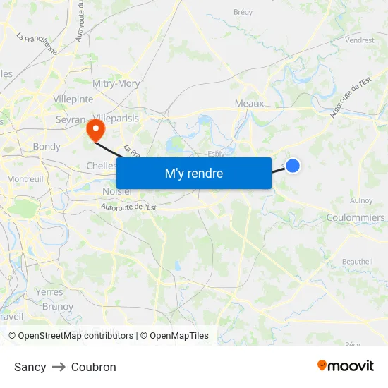 Sancy to Coubron map