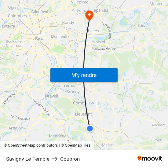 Savigny-Le-Temple to Coubron map