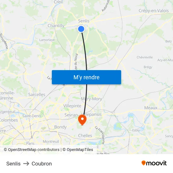 Senlis to Coubron map