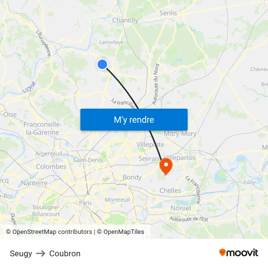 Seugy to Coubron map