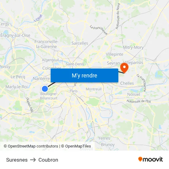 Suresnes to Coubron map