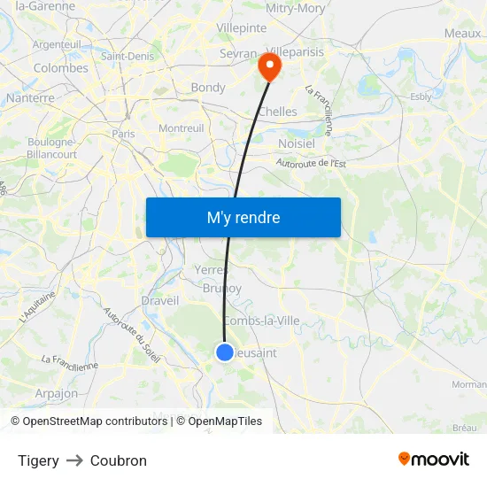Tigery to Coubron map