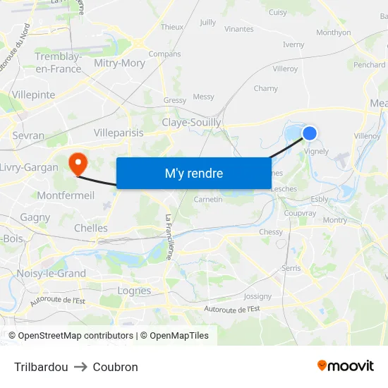 Trilbardou to Coubron map