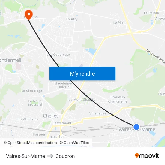 Vaires-Sur-Marne to Coubron map