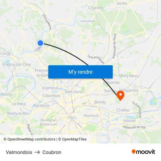 Valmondois to Coubron map