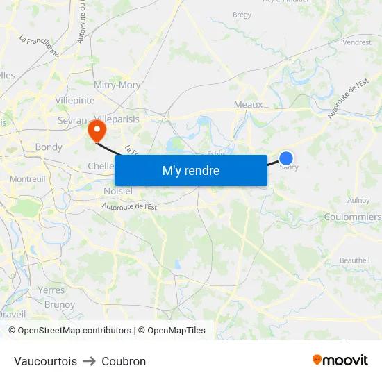 Vaucourtois to Coubron map